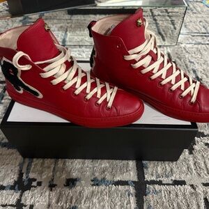 Gucci Red Leather High-Top Sneakers with White Laces